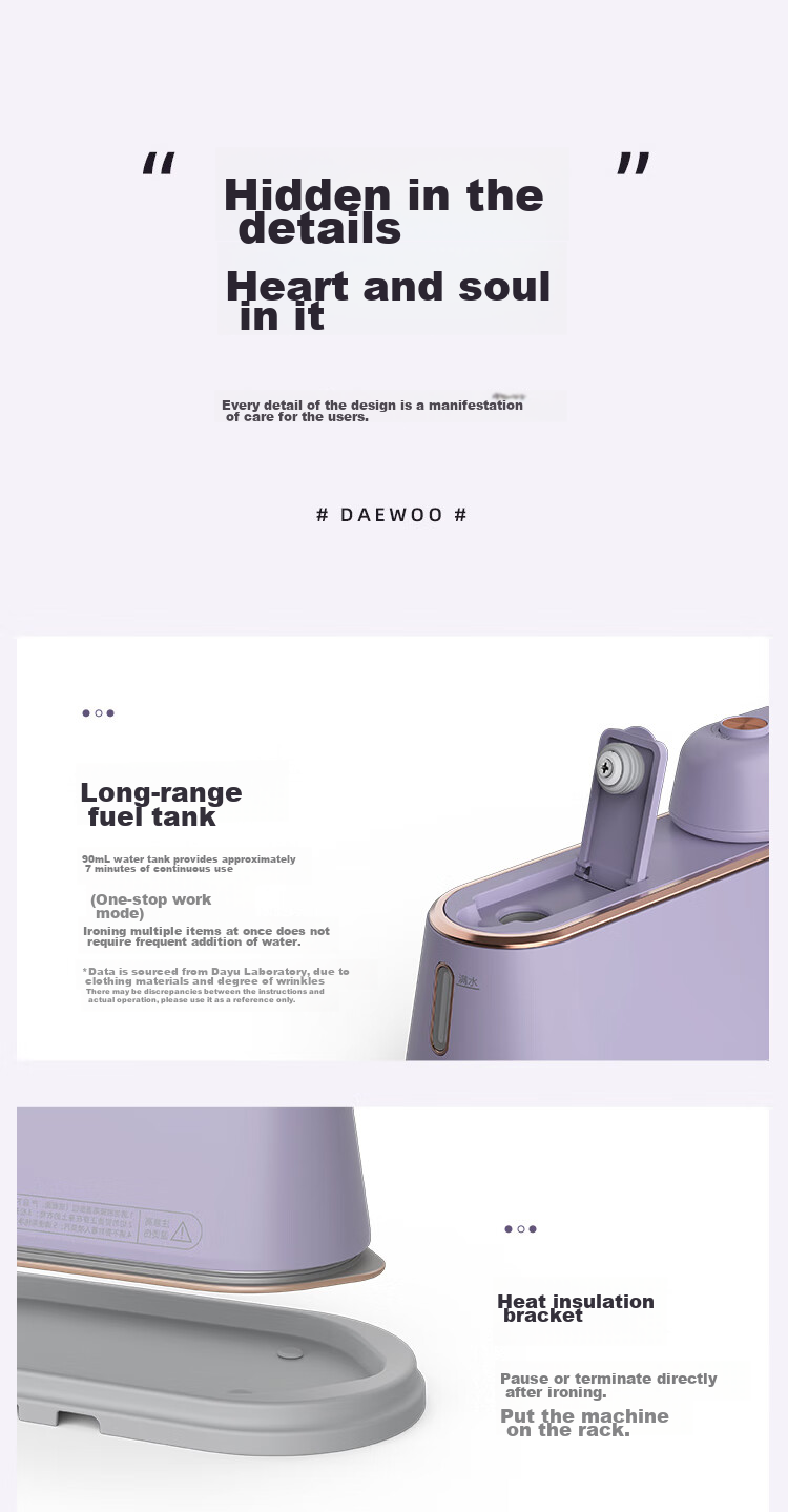 DAEWOO [Low Price for Top Streamer 9% Off] Handheld Garment Steamer for Home Use, High-Pressure Steam Iron, Portable Small Sterilizing Electric Iron for Travel And Business Trips HI-029PRO Purple 26
