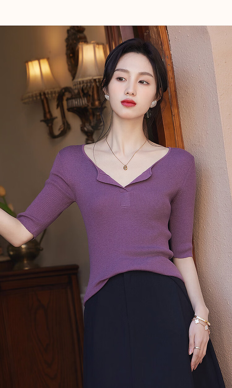 Dme [Ziteng Garden] Spring And Autumn Wool Blend Sweater, V-Neck Round Neck Cable Knit Sweater, Elegant Women's Top 12