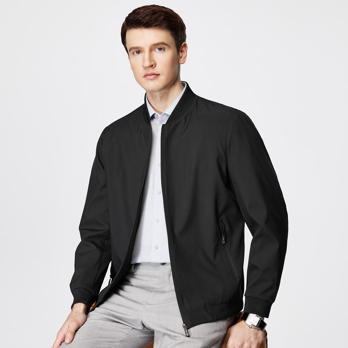 FIRS Men's Spring and Autumn Baseball Collar Jacket Casual Lightweight Wrinkle-Resistant Abrasion-Resistant Smooth Zipper Commuting Dark Pattern Printed Outerwear