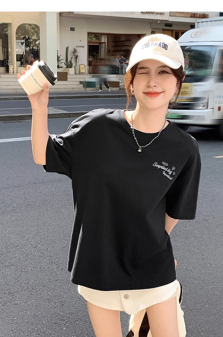 TonLion 2025 Summer Women's Back Text Print Short-Sleeve T-Shirt, Black, M 5
