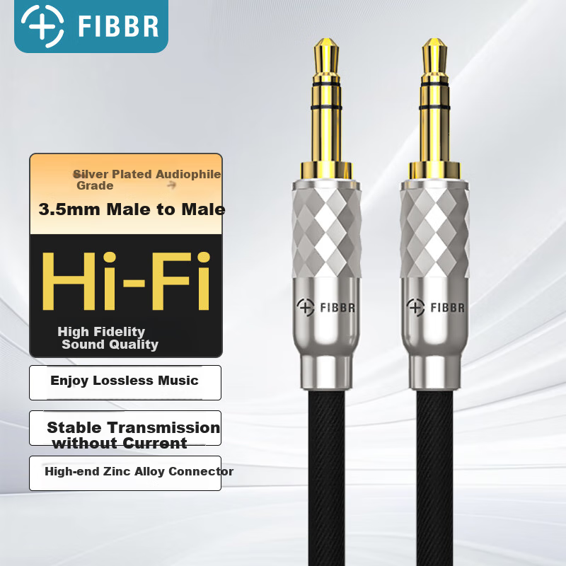 FIBBR 3.5mm Audio Cable AUX Audiophile Silver-Plated Male to Male Phone Headphone Car HIFI Speaker Connection Cable 10 Meters