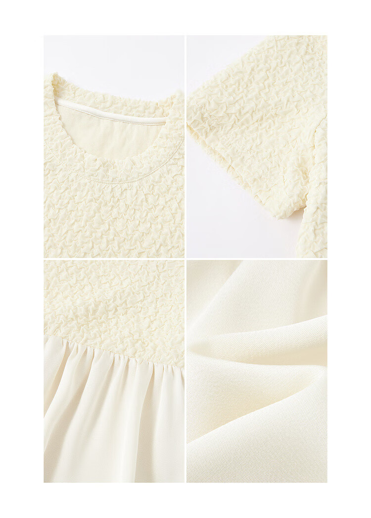 MT Oil Painting Gardenia Spring Gentle Wrinkle Texture Satin Patchwork Slimming Short Sleeve Mid-Length Dress for Women 7
