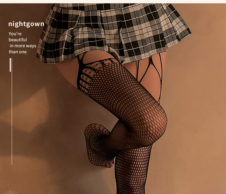 Zhenmei Women's Wide Waistband Integrated Suspender Stockings Sexy Black Hollow Fishnet Stockings 2-Pack Black 7157 13