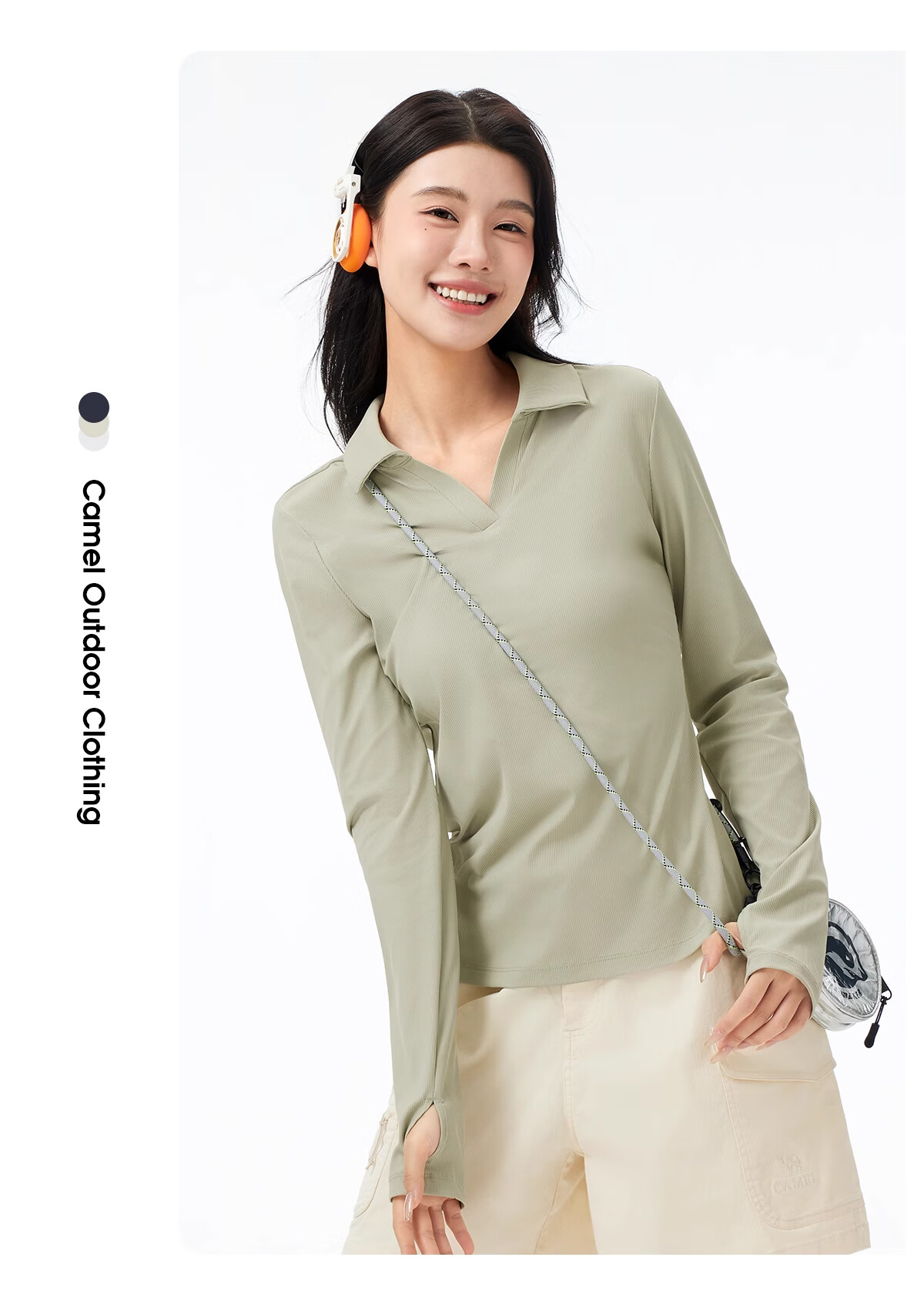 CAMEL 【UPF1000+】 Women's Outdoor Quick-Dry Polo Shirt, Spring Long Sleeve V-Neck, Cooling Breathable Sun Protection T-Shirt, Size M 6