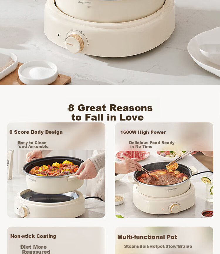 Joyoung Household 5L Large Capacity Electric Hot Pot, Detachable And Washable, Specialized Hot Pot, Electric Cooking Pot, Electric Wok, Multifunctional Non-Stick Pot HG50-G525 2