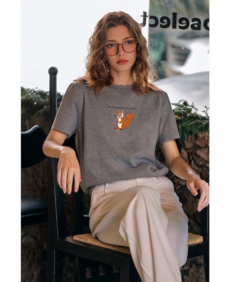 Olrain Colorblock Letter Embroidered Casual T-Shirt Summer Women's Short Sleeve Top Gray (New Batch) M 13