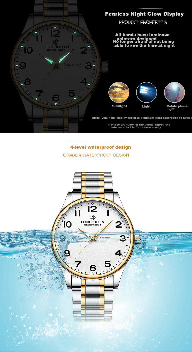 LOUIE JUELEN Men's Large Digital Watch for Elderly, Genuine Business Style Waterproof Luminous Mechanical Quartz Watch for Middle-Aged And Seniors, Gift for Parents 3