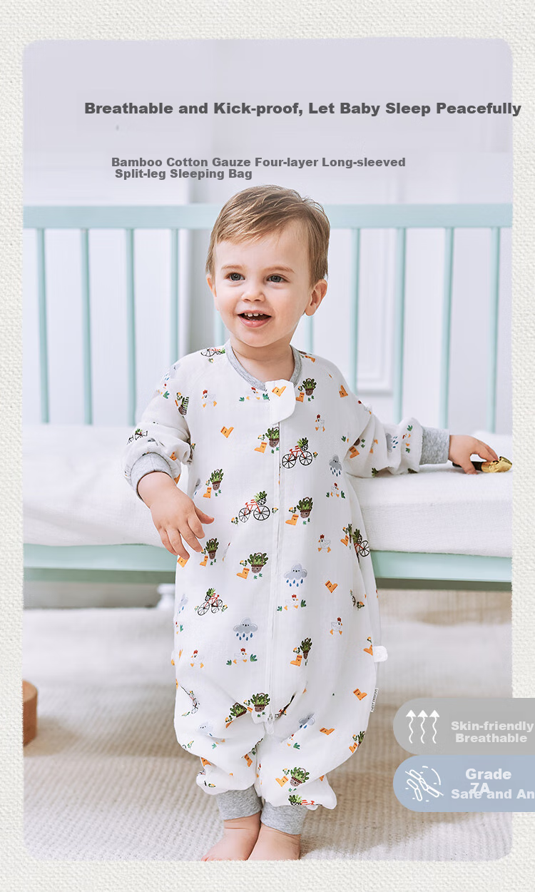 Nest Designs Baby Sleeping Bag, Bamboo Cotton Gauze, Four-Layer Spring And Autumn, All-Season Split-Leg Anti-Kick Blanket, Didi Dida Size 80 1