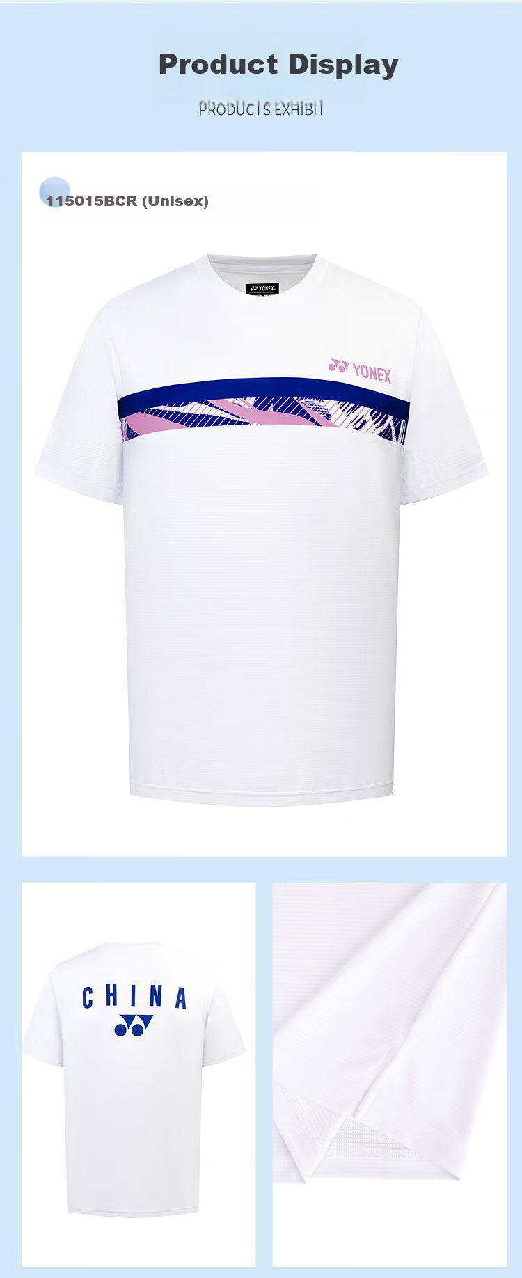 YONEX Badminton Jersey, National Team Style Training Wear, Unisex, 115015BCR, White, Size M 8