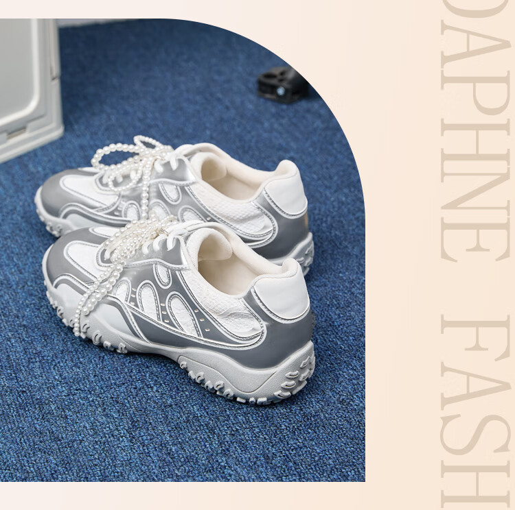 DAPHNE Women's Chunky Sneakers Breathable Casual Training Shoes Thick-Soled Heightening Sports Shoes Travel Shoes Silver Size 39 3