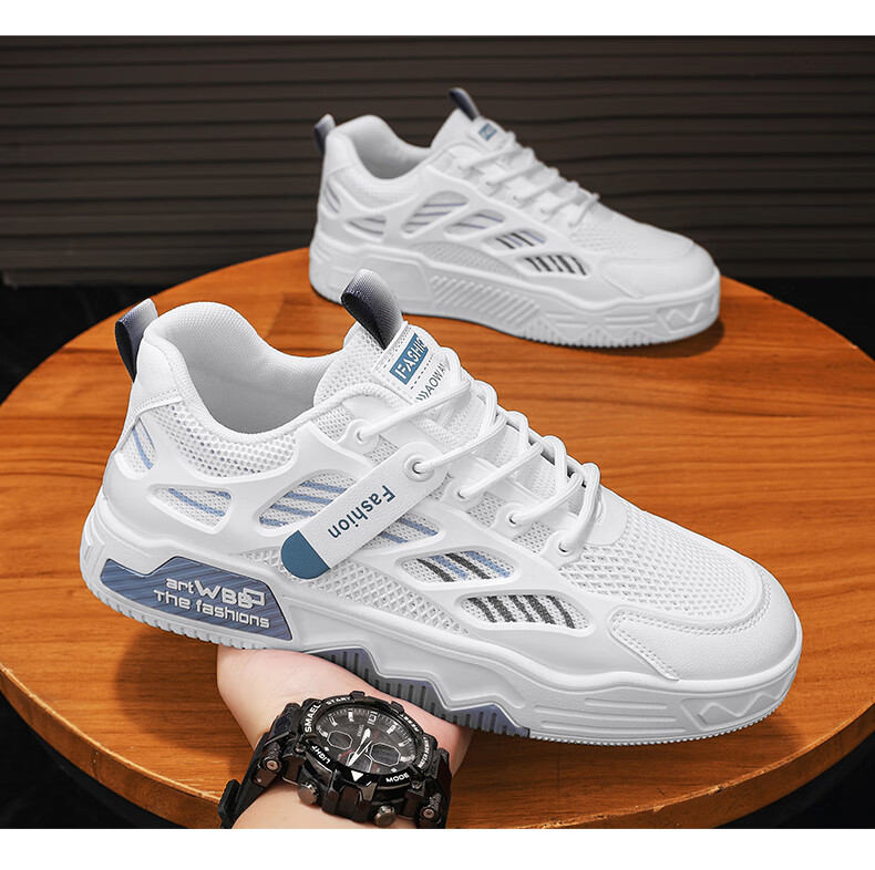 CVOJOO Casual Shoes, Men's Sneakers, Mesh Breathable Sports Outdoor Men's Shoes, ZH86 White And Blue, Size 44 10