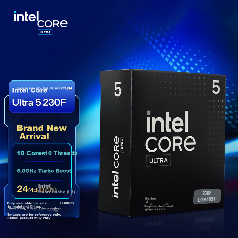 Intel Core Ultra 5 Processor 230F, Boxed, Desktop, 10 Cores 10 Threads, Turbo up to 5.0GHz, Enjoy Triangle Actio