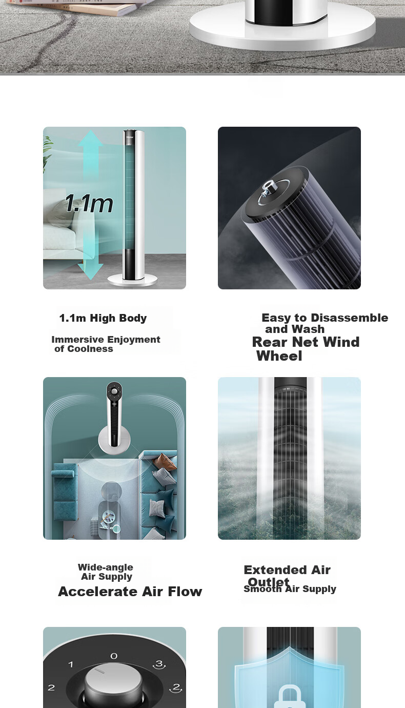 Haier Tower Fan, Home Electric Fan, Quiet Energy-Saving Bladeless Fan, High Air Volume Electric Fan, Soft Wind, Heightened Floor Fan, Living Room Bedroom Large Area Oscillating Standing Fan FZJ1102A 5