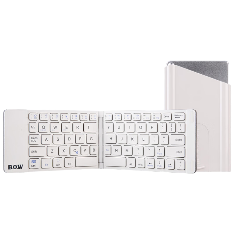 B.O.W Hangshi HB022A Foldable Wireless Bluetooth Keyboard, Compatible with IPad Tablet, Smartphone, Computer, Universal Office Mini Keyboard, 64 Keys, White