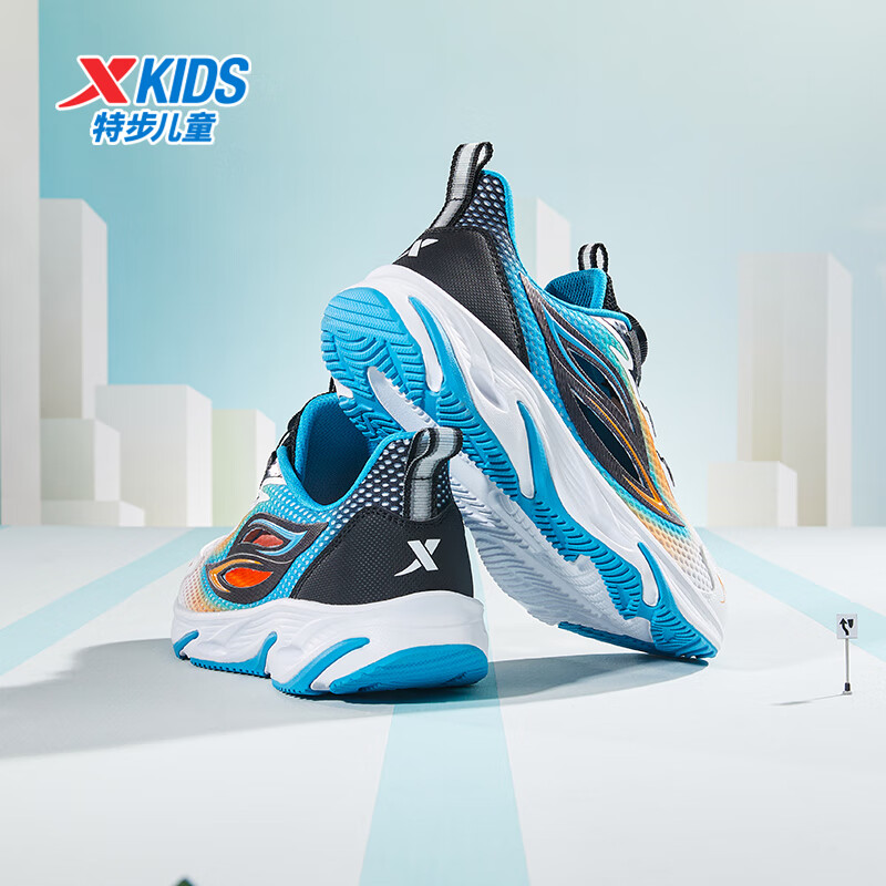 XTEP Children's Shoes Boys' Big Kids Mesh Leather Shock-Absorbing Rotating Buckle Running Shoes XTEP White/black/dazzling Blue 39