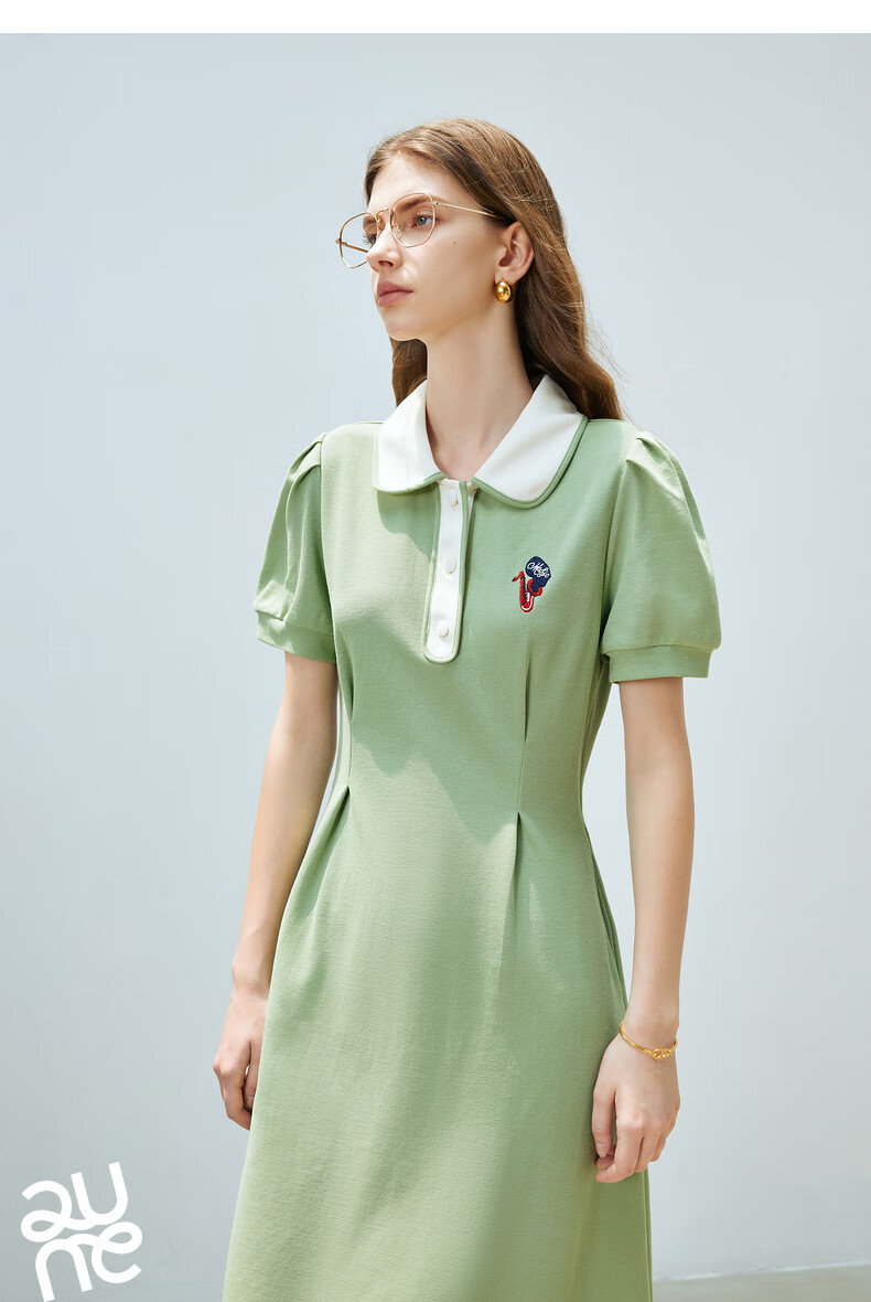 Chuyu Polo Collar Dress with Waist-Cinching Slimming Effect for Women, New Summer 2025 A-Line Short-Sleeve T-Shirt Midi Skirt, Gray, Size S 36