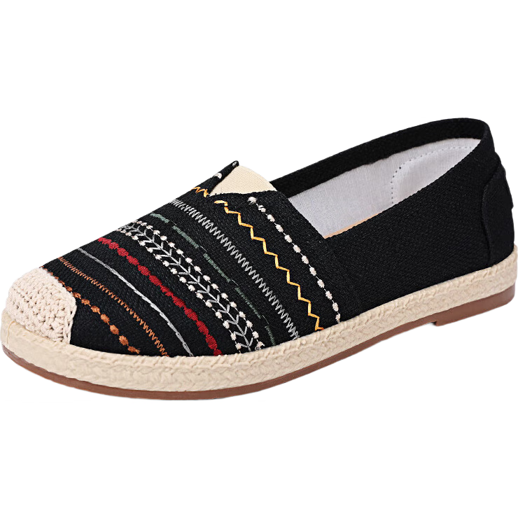 BUS HEYUAN Women's Flat Slip-On Middle-Aged And Elderly Mom Shoes Breathable Old Beijing Cloth Shoes for Women 430-7079 Black 39