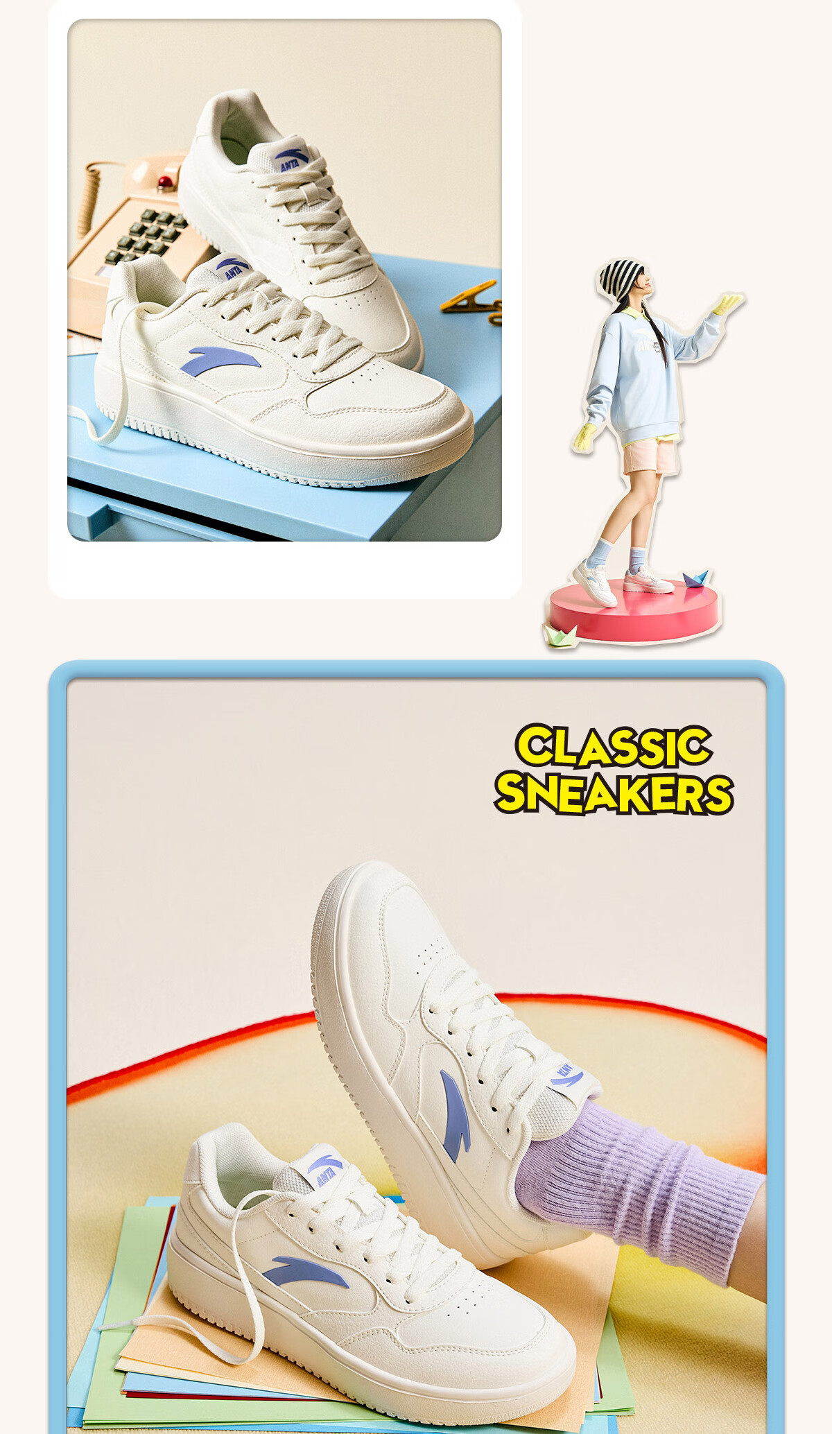 ANTA Lightweight | Skateboard Shoes, Lightweight And Flexible Women's Shoes, Summer Breathable Couple's White Sneakers, Thick-Soled Wear-Resistant Height-Increasing Casual Shoes 5