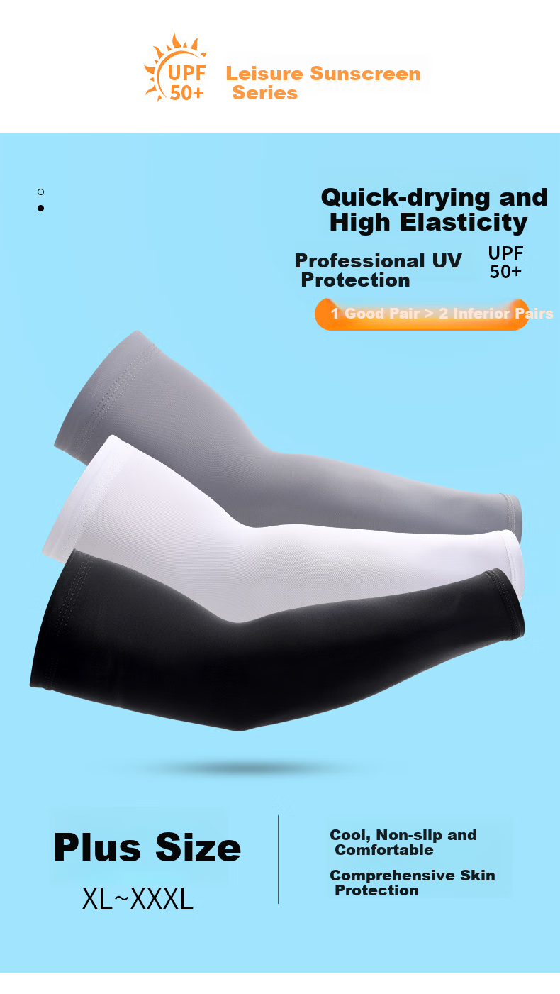 Nanjiren Ice Silk Arm Sleeves for Men, Plus Size Sun Protection UV-Resistant Oversized Sleeve Covers, Black XXXL 1