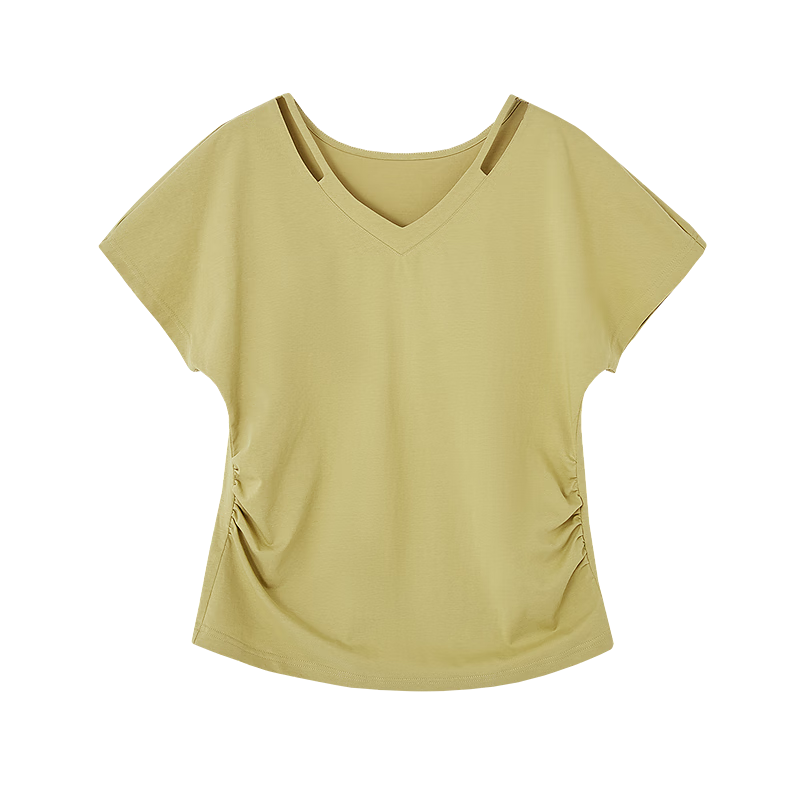 Dme [180G Suoluna] Summer Sexy V-Neck Off-Shoulder Short-Sleeve Camisole, Hollow-Out Loose Women's T-Shirt