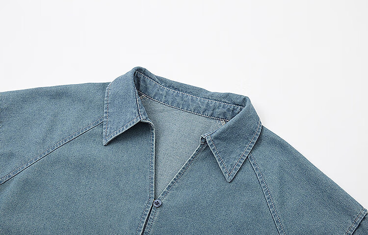 Dme Practical Summer Simple Style Lapel Cloud Cotton Loose Comfortable Short Sleeve Women's Denim Dress 5
