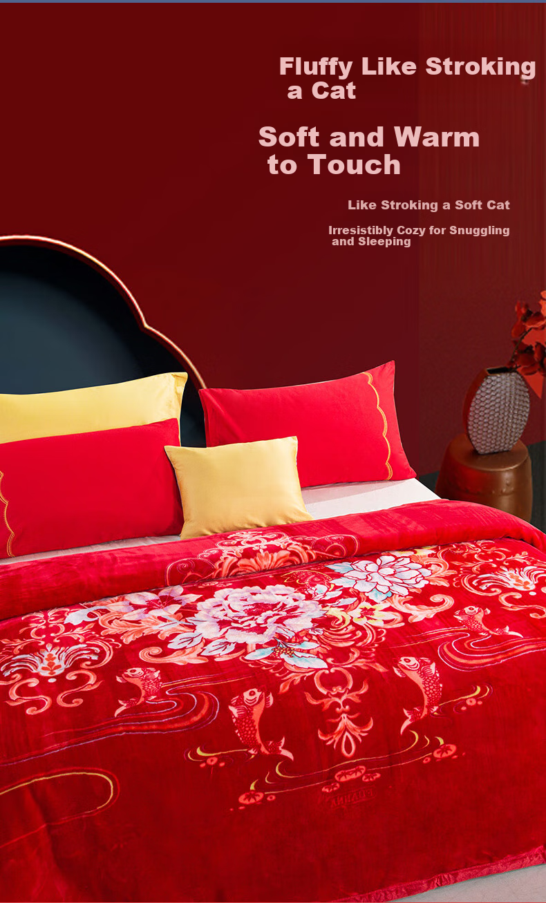 FUANNA Home Textiles Wedding Celebration Double-Layer Ruched Throw Blanket, Thickened Warm Dragon And Phoenix Wedding Blanket 200*230cm 8 Ji 4