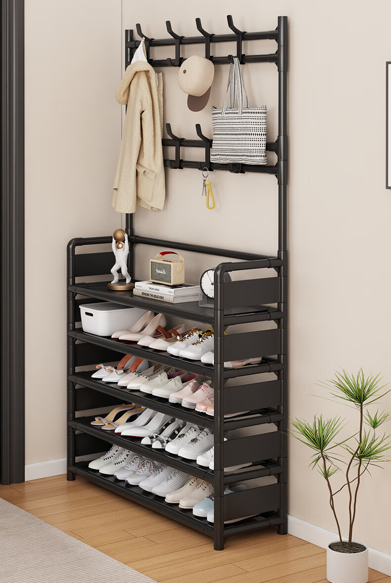 Yimo Multi-Layer Shoe Rack Home Entryway Simple Shoe and Hat Cabinet Dormitory Storage Shelf 5-Tier 80cm Side Cloth 8