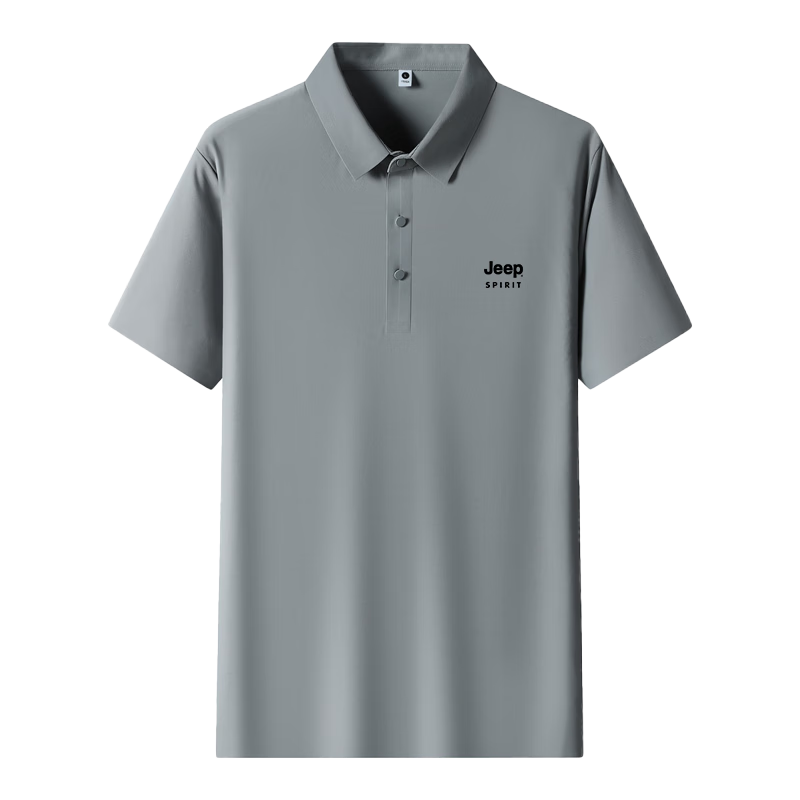 JEEP SPIRIT Men's Short Sleeve T-Shirt Summer Ice Silk Quick-Dry Polo Shirt Lightweight Breathable Casual T-Shirt Medium Gray 4XL