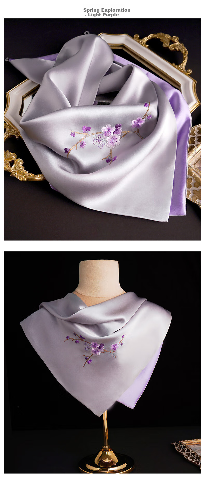 Hangsifu Suzhou Silk Scarf, Mulberry Silk Scarf, Neck Protection Small Square Scarf, Practical Birthday Gift for Mom, Mid-Autumn Festival Present 4