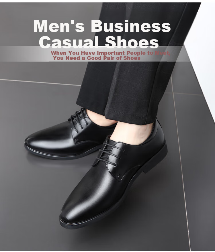 Poitulas Men's Lace-Up Business Casual Leather Shoes, Hollow Breathable Formal Shoes, 6858 Black (Sandal), Size 44 2