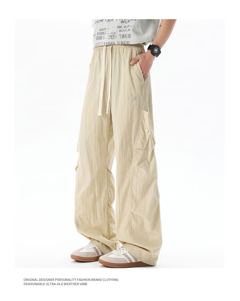 IZEXX Casual Pants for Men, Summer American-Style Curved Knife Loose Straight-Leg Trousers, Simple Casual Versatile Wide-Leg Pants, IZ72 Black L 6