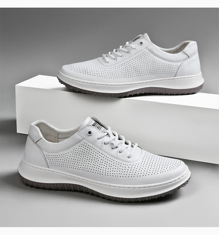MELLEN White Sneakers Breathable Leather Shoes Thin Casual Skateboard Shoes Men's Sports Casual Shoes MYB87333 White 41 1