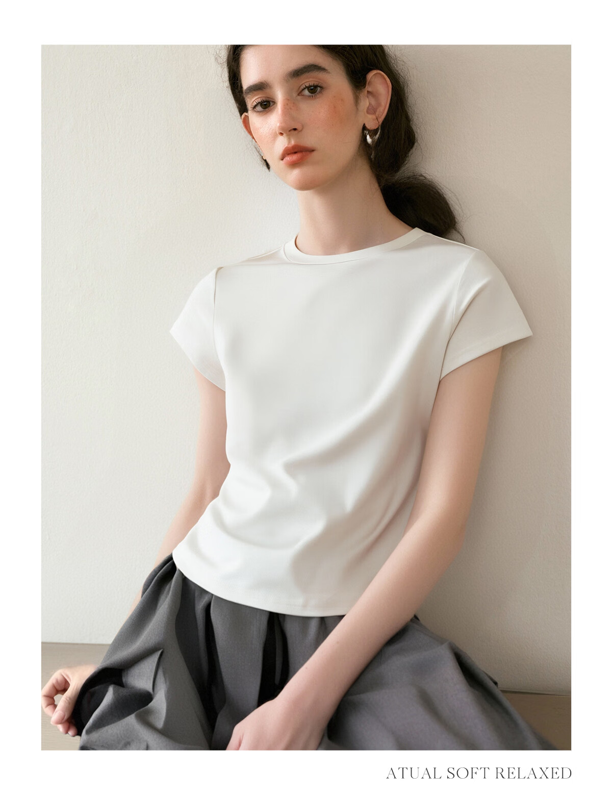 Olrain Oureier Round Neck Simple Versatile T-Shirt Women's Summer Short Sleeve Small Size Top Black M 25