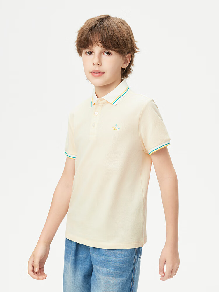 Navigare Boys' Polo Shirt, Children's Short-Sleeve T-Shirt, Student Sports Shirt, Antibacterial Breathable Summer Fresh Color-Block Top, Navy Blue, Size 150 7