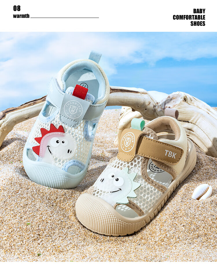 Tombek Baby Summer Protective Sandals Soft Sole Functional Toddler Walking Shoes Boys Cartoon Blue Size 19 5