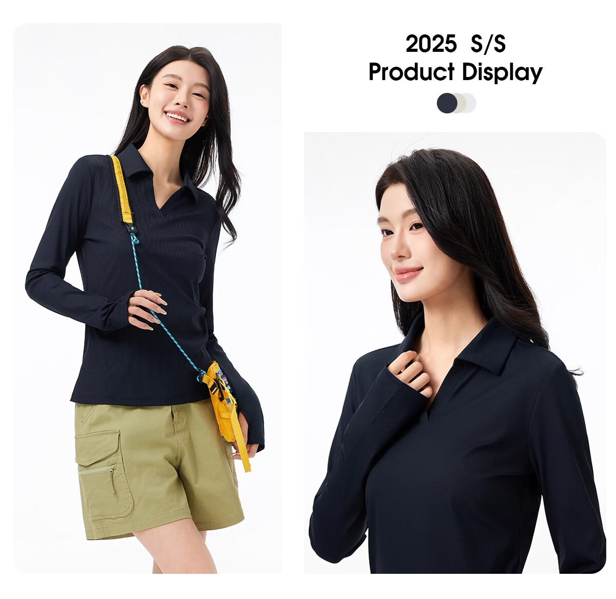 CAMEL 【UPF1000+】 Women's Outdoor Quick-Dry Polo Shirt, Spring Long Sleeve V-Neck, Cooling Breathable Sun Protection T-Shirt, Size M 7