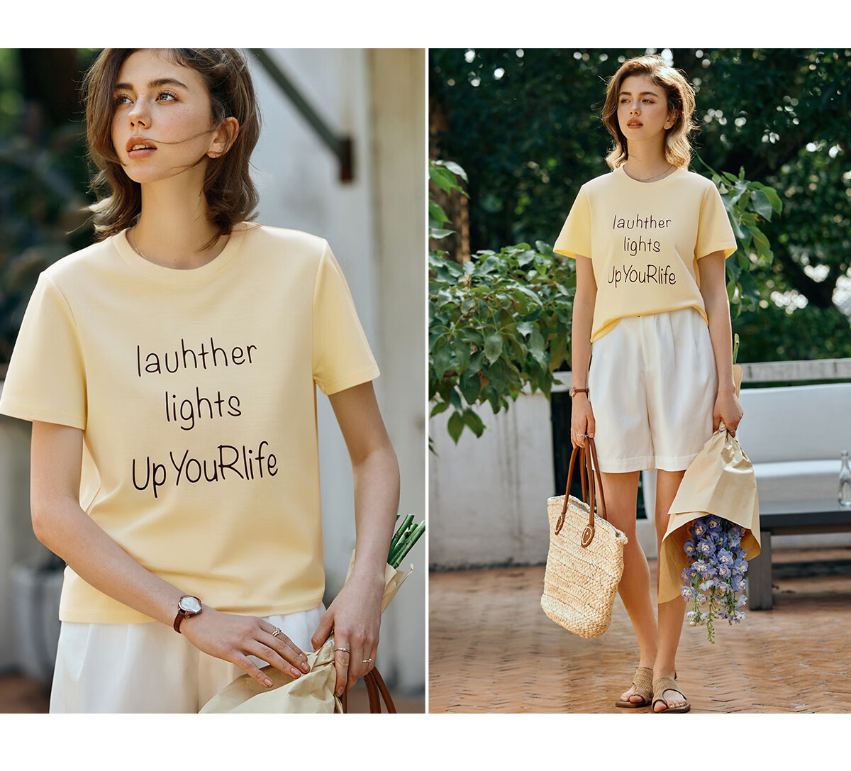 Oulain Letter Print Short-Sleeve T-Shirt, Women's Versatile Loose Casual Round Neck Top, Purple, S 30