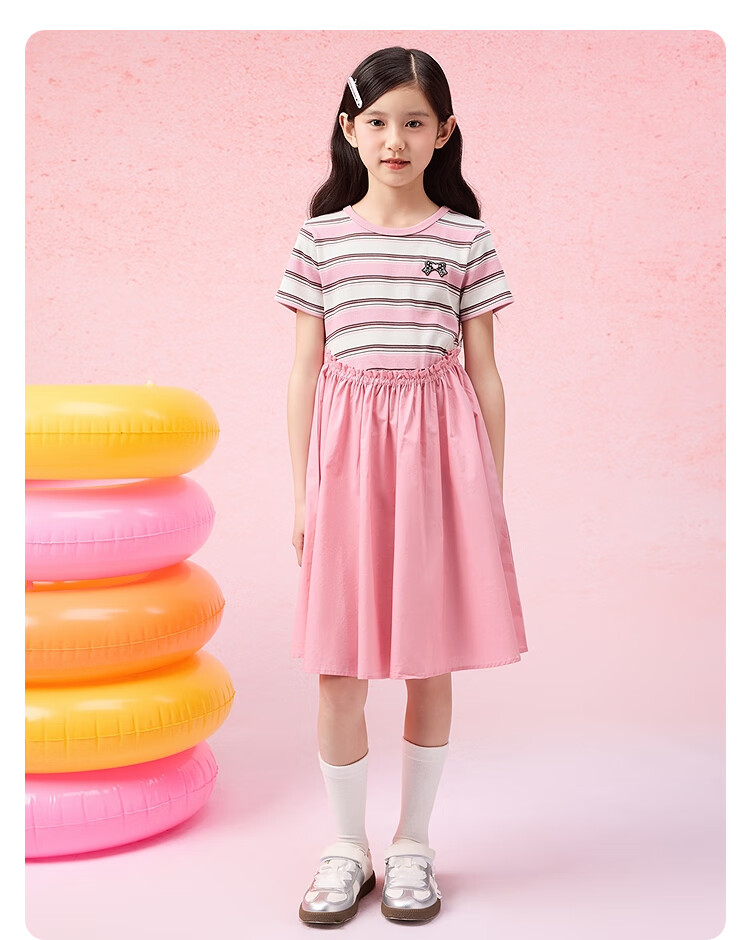 BALABALA Girls' Dress, Children's Summer Dress, for Older Children, Fake Two-Piece Design, Sweet And Fashionable 8