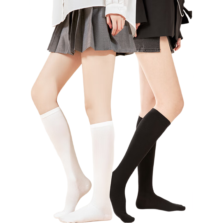 Bonas Women's Socks Mid-Calf Micro-Compression High Socks Japanese Style White Silk JK Sexy Stockings