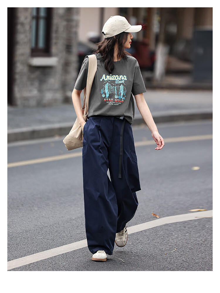 Dme [Vintage Floral Print T-Shirt], Summer Style, Grayish Blue Round Neck Decorative Short-Sleeve T-Shirt for Wome 13