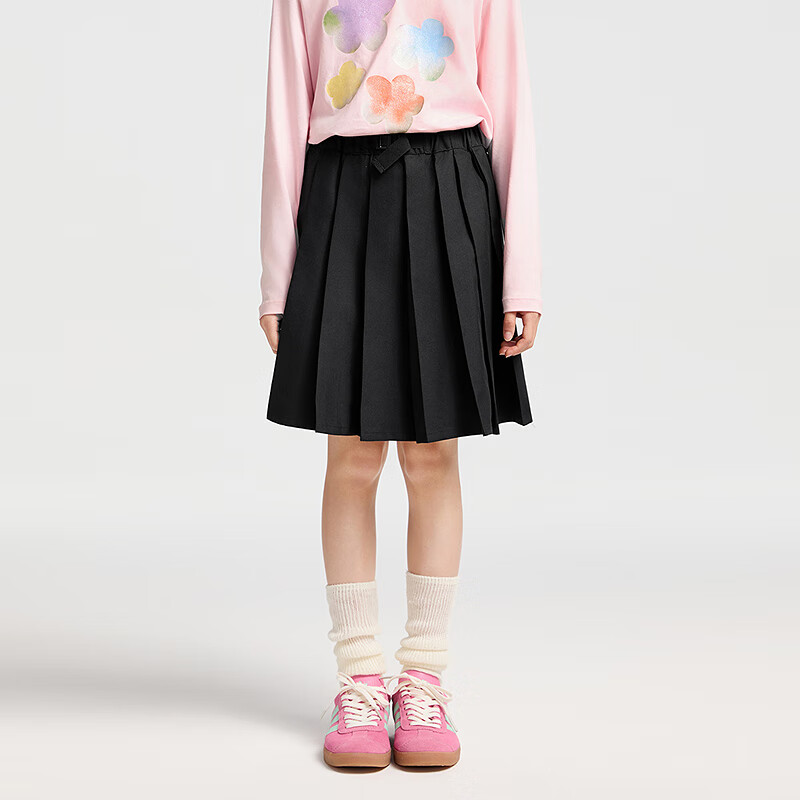Annil Girls' Skirt, 2025 Summer New Fashion Sporty Style Elastic Black Pleated Short Skirt