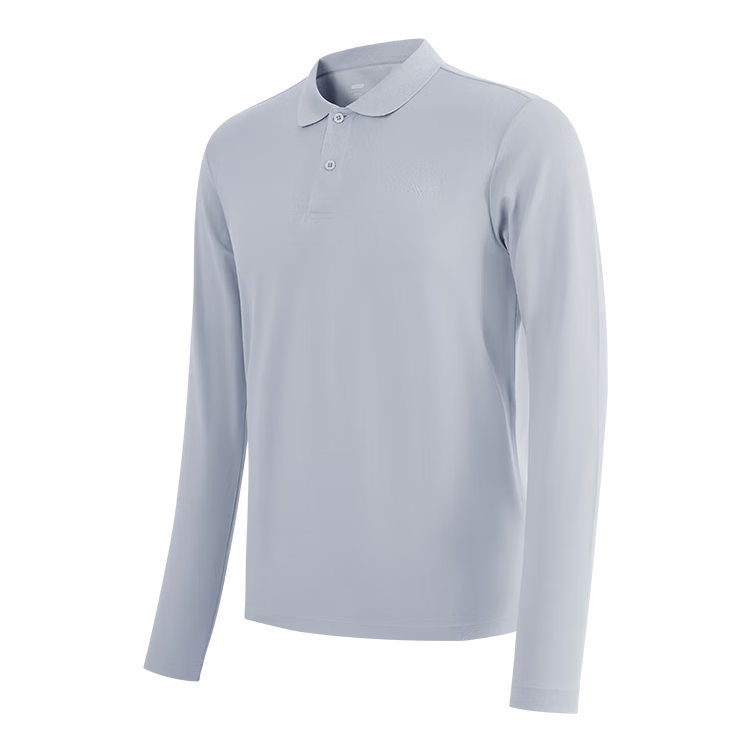 JD Original Autumn Sports Casual Long-Sleeve Outdoor T-Shirt for Men POLO Simple Sun Protection Quick-Dry Top Light Mist Gray 3XL
