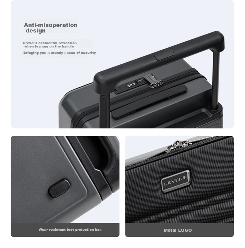 LEVEL8 Suitcase Travel Luggage for Men And Women, Business Carry-On with Front Opening, Wide Handle, Creator Series in Gray 13
