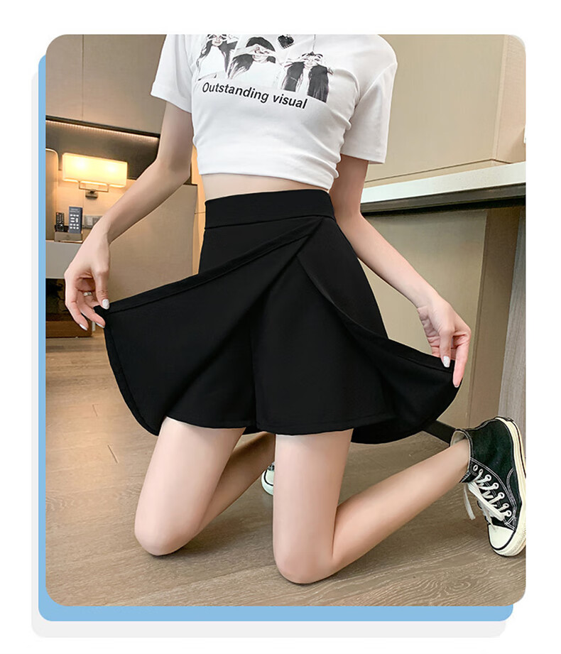 Langsha Women's High-Waist Asymmetric Slit Design Slim Fit A-Line Anti-Exposure Short Skirt Pants 4