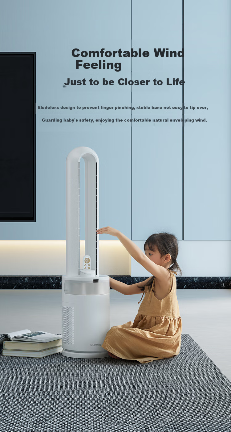 DAEWOO [Little Dolphin] Mother And Baby Grade Purifying Bladeless Tower Fan, DC Inverter Quiet Natural Gentle Wind Wide-Angle Oscillating Ambient Light Floor Fan, AM08S Mid-Autumn Festival Gift 9