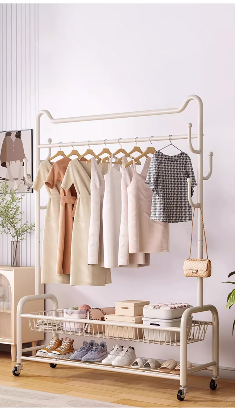 Yupin Floor-Standing Coat Rack, Bedroom And Living Room Movable Clothes Hanger Storage Rack, YJ91 Double-Layer 100 White 11