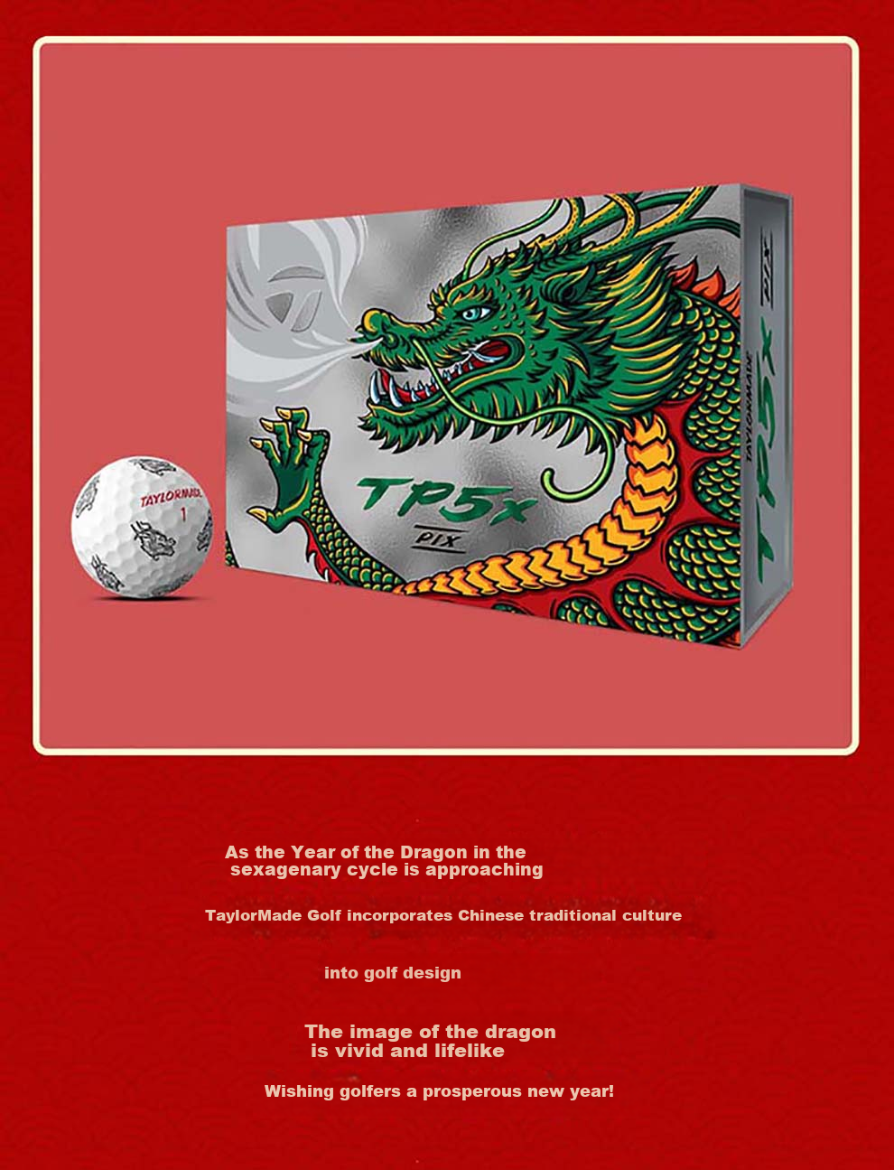Taylormade Golf Balls, 2024 Model TP5x Pix Five-Layer Balls, Year of The Dragon Limited Edition Gift Competition Balls, 12 Pieces 3
