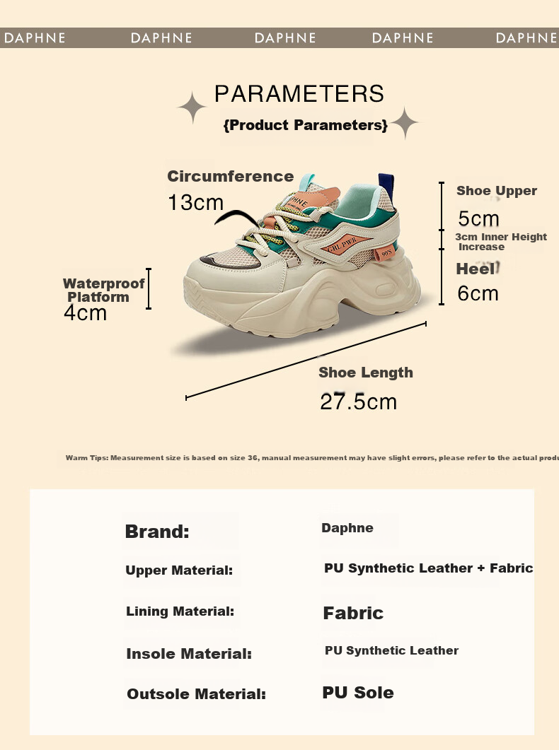 DAPHNE Chunky Sneakers for Women with Thick Soles And Hidden Heel Lift, Breathable, Slimming for Petite Figures, Versatile Casual Shoes for Travel And Everyday Wear, White And Gold Color, Size 35 3