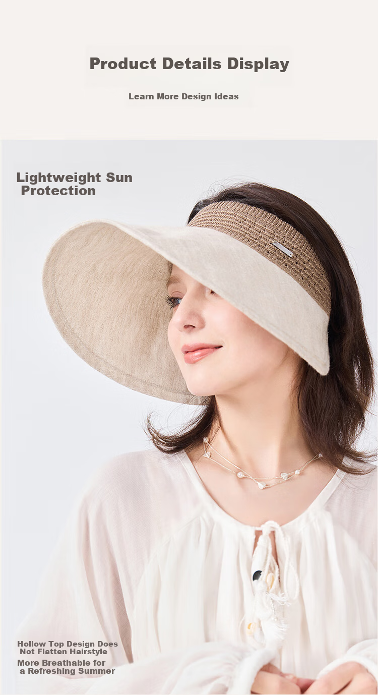 JIUMU Linen Sun Protection Hat, Women's Sun Visor Hat, Sun Hat, Visor Hat, Cool Hat, Summer Hiking Face-Covering UV Protection Cap 5
