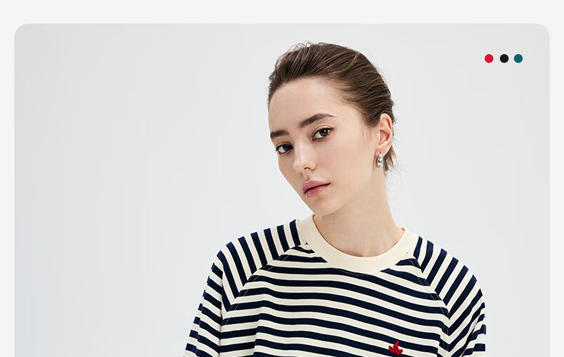 Navikail Italian Small Sailboat Women's Cotton Loose Long Sleeve Sweatshirt Striped Crew Neck T-Shirt 2315005501 Red White L 3
